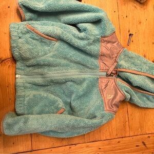 North Face Aqua Denali Jacket Fuzzy Hooded Blue Cozy Soft 3t